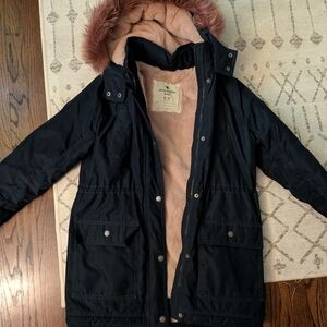 Abercrombie & Fitch Navy Jacket with Faux Fur Hood